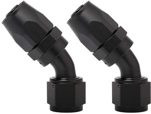 Podavelle 10AN 45-Grad-Winkelschlauch-Endstück, drehbar, Aluminium, Schwarz, 2 Stück