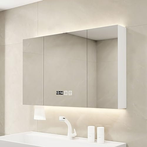 JSLJDM Armoire De Toilette Armoire salle de bain rangement, Armoire Salle de Bain avec Miroir et Éclairage LED,Armoire de toilette miroir salle de bain,Anti-buée Intelligent,La luminosité peut être aj