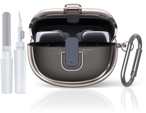 [Secure Lock] TUDIOW for Bose Ultra Open Earbuds Case(2024), Clear TPU Shockproof Protective Cover for Bose Open Ear Wireless Earbuds Accessories with Lanyard & Keychain (Clear Grey)