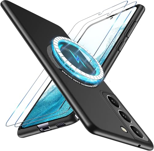 Giyer Handyhülle für Samsung Galaxy S22 Hülle mit Schutzfolie, Schutzhülle Galaxy S22 5G Case für Magsafe, Dünn Slim Hart Magnetisch Stoßfest Kratzfest Cover für Samsung S22 6.1 Tasche (Schwarz)
