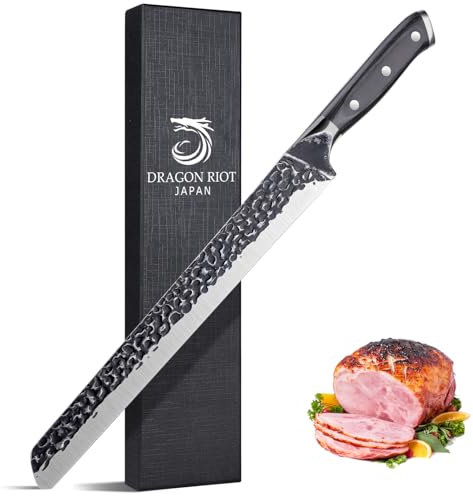 DRAGON RIOT 12 Inch Brisket Carving Knife for BBQ, Hand Forged Chef Knife for Slicing Meat, Japanese Slicing Knife for Ribs, Roasts