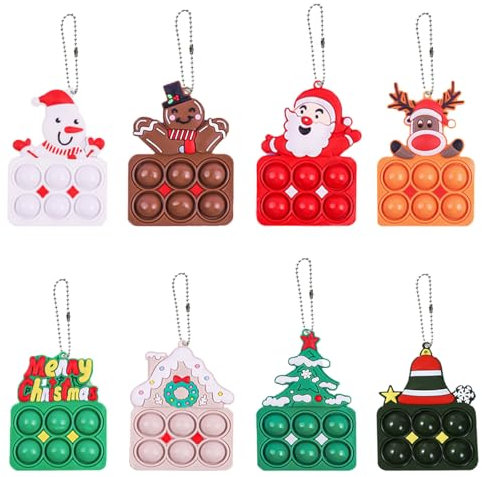 8 Stück Pop-Schlüsselanhänger, Pop Fidget Spielzeug mit Schlüsselanhänger, Weihnachts Schlüsselanhänger, Pop It Schlüsselanhänger Set, Anti Stress Spielzeug für Kinder und Erwachsene Partygeschenke