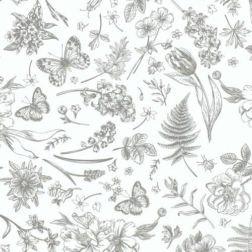 LiKiLiKi Peel and Stick Wallpaper Grey and Beige Floral Wallpaper 44x300 cm Vintage Self Adhesive Wallpaper Sticky Back Plastic Roll Removable Waterproof Contact Paper for Living Room Bedroom Hallway
