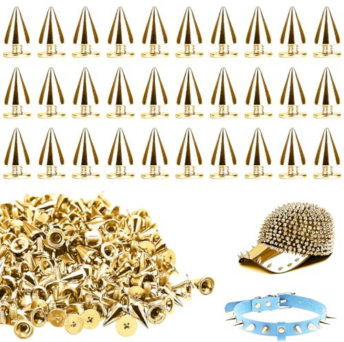 EIH1 50 Pzi Borchie a Cono Rivetti Punk in Metallo Borchie Decorative Conica Borchie Rivetti Pelle Punk Cono Spikes Filettate Rivet con Vite Gold 7x10mm