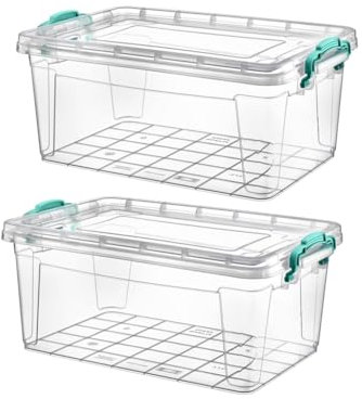 Best House| Small Plastic Storage Box with Clips & Lid |Size 1.75L (L:21.6cm W:14.5cm H:9.5cm)|Set of 2|Rectangle|Stackable Clear Durable Multipurpose Office Home Bits N Pcs(Very SMALL Size)-1.75 L