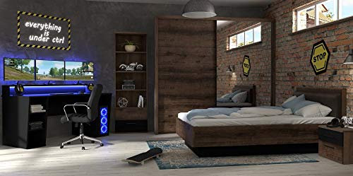 Jugendzimmer Tezaur Jacky - Gaming Zimmer Komplett Set, in Schlammeiche- Schwarzeiche, Matratze & Lattenrost optional - Verschiedene Set Varianten (5 teilig mit Gaming Tisch)