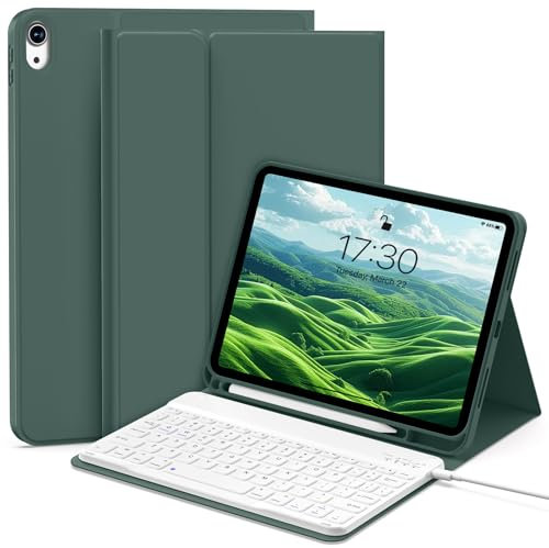 aoub Keyboard with Case for iPad 11th Generation 2025 (A16) 11 inch/ 10.9 inch 10th Generation 2022, Keyboard Case with Pencil Holder for iPad 11/10 Gen, QWERTY UK Layout, Green