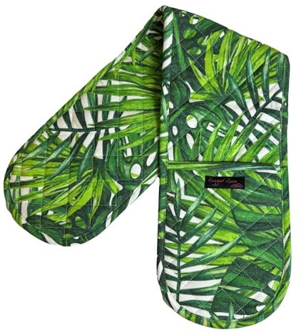 Double Oven Gloves - 84 cm x 18 cm x 1 cm, 1-Piece Oven Mitts for Cooking & Baking - Cotton, Machine Washable at 30° - Kitchen Essentials by Ragged Rose - (Lime Botanicals)