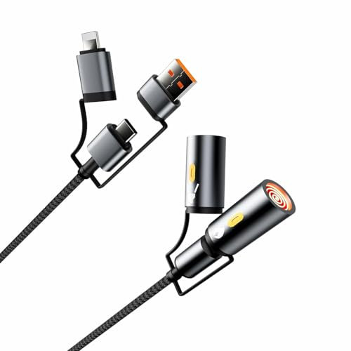 Multi Charging Cable with LED Light & Flameless Lighter 60W PD Fast Charging USB-C Braided Cable Compatible with iPhone 15/14/16 Android, Samsung, iPad Perfect for Camping Travel, Outdoor Adventures
