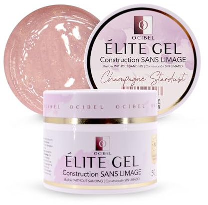 OCIBEL - Élite Gel Construction SANS LIMAGE UV/LED 50 g - Champagne Stardust pour Manucure, Faux Ongles et Nail Art