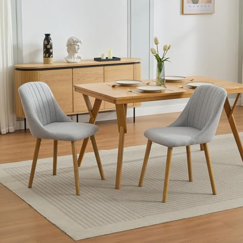 Salutmeuble Esszimmerstühle, gepolstert, mit Holzbeinen, für Wohnzimmer, Küche und Büro, gebogene Rückenlehne, mit Beinen aus Eiche, Grau, 2 Stück