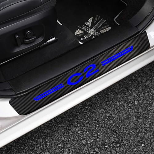 KLHYWEN 4pcs Plaques de Protection de Seuil de Porte de Voiture pour Citr-oen C2, Accessoires Décoration Autocollant Anti-Rayures de Plinthes Auto en Fibre de Carbone,Blue