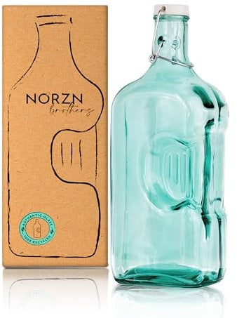 Botella Agua Cristal 2 Litros - Botella de Agua Nevera Fabricada en Vidrio 100% Reciclado, Botella de Cristal 2 litros, Botellas con Tapa, Botella de Vidrio para Agua, Garrafa 2L - Color Verde