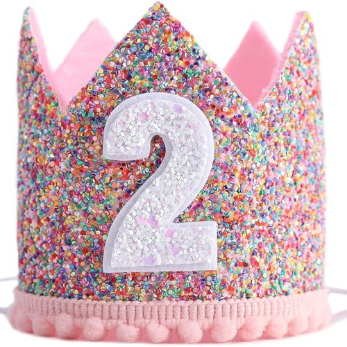 Geburtstagskrone Mädchen,Glitzernde Geburtstagskrone für Mädchen 2 Geburtstag,Verstellbarer Geburtstagshut für Kinder,Rosa Prinzessinnen-Partyhut für Kinder,Geschenkidee für Kostüm und Dekoration