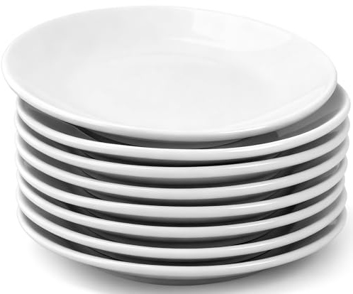 Jeffbaubl Lot de 8 petites assiettes à dessert en céramique de 15 cm - Blanches - Assiettes à petit-déjeuner - Assiettes de service pour gâteaux, collations, salade, lave-vaisselle et micro-ondes