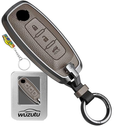 WUZUTU Coque de clé de voiture avec cadre en métal compatible avec Nissan X-Trail T33 Juke F16 Qashqai J12 Ariya Kicks Rogue Porte-clés Porte-clés Smart Remote Accessoires C-Gris foncé
