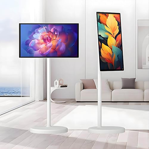 VsyPtyc Smart TV portatile FHD da 27 pollici, Android 13, batteria integrata 4-6H, tablet TV su ruote, batteria integrata da 13000 mAh, rotazione completa 4+64 GB