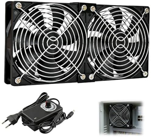 Mineup Doble 120mm 12V Ventilador para PC, Ventilador de PC, AC 220-240 V, Velocidad de Viento Ajustable con control de velocidad, Ventilador de caja para ordenador, portátil, TV Box y más (2700 RPM)