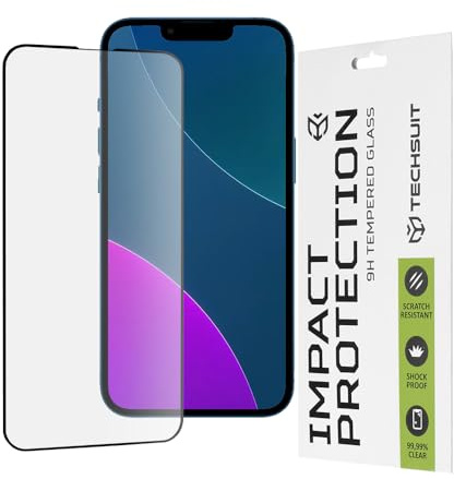 Techsuit Displayschutzfolie für iPhone 13 mini Gehärtetes Glas mit 9H Härte, Vollständige Abdeckung, Stoßschutz, Oleophobe Beschichtung, Anti Fingerabdruck, Kratzfest, Blasenfrei, 111D Full Glue