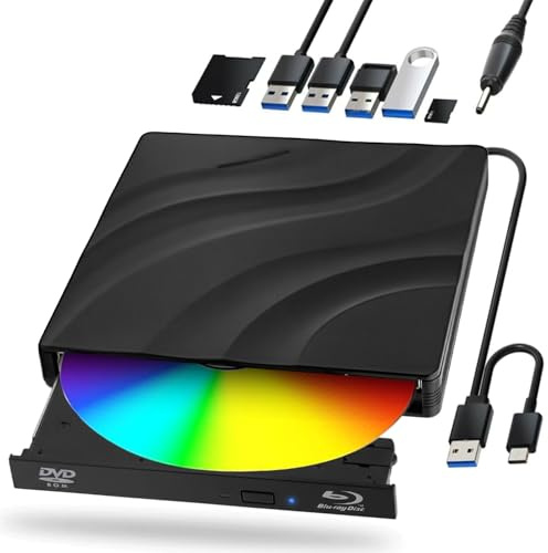 Lefunpets External Blu-ray Drive DVD/BD Player Blu Ray with USB 3.0 Type-C Portable Blu Ray Drive Portable 3D CD DVD Optical Bluray Drive for Laptop PC Desktop Windows 10 Mac OS