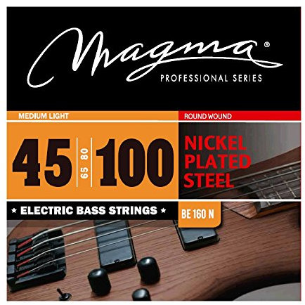 Magma - 1 Juego de Cuerdas para Bajo Eléctrico de Acero Niquelado – Tensión Liviano Medio, Escala 34 pulgadas - Set de 4 cuerdas (.045 - .065 - .080 - .100) – BE160N