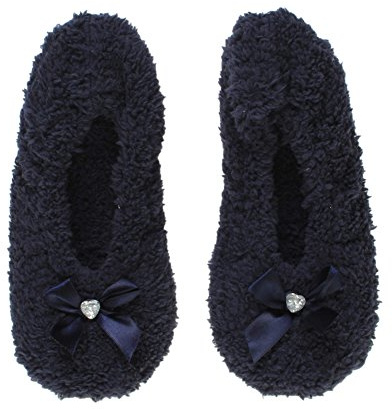 AJVANI Womens ladies elastic slip on fleece winter heart gem bow slippers non slip socks size