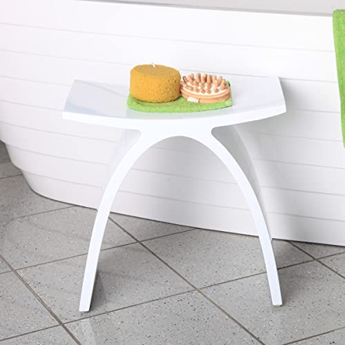 Design Kunststein Spa Badhocker/Duschhocker/Sitzhocker/Duschstuhl/Duschsitz/Luxusbadhocker aus hochwertigem Solid Stone/Mineralguss/Kunststein Modell 'Florenz', Oberfläche:Glänzend