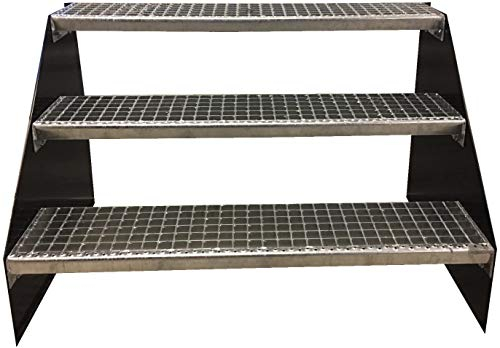 3 Stufen Standtreppe Stahltreppe freistehend Breite 100cm Höhe 63cm Schwarz/Robuste Außentreppe/Stabile Industrietreppe für den Außenbereich