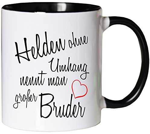 Mister Merchandise Kaffeebecher Tasse Helden ohne Umhang nennt Man großer Bruder Schwanger Baby Kind Schwangerschaft Sohn Teetasse Becher Weiß-Schwarz