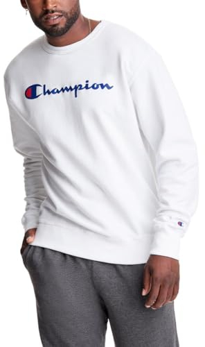 Champion Herren Graphic Powerblend Fleece Crew Sweatshirt, Weiß, Medium