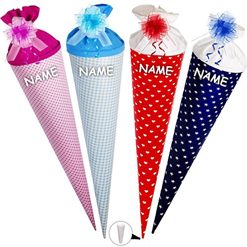 Schultüte/Schultütenrohling - blau - Sterne weiß - bunt - 15 cm - rund - incl. Schleife - mit Filzabschluß - Zuckertüte - mit/ohne Kunststoff Spitze -..