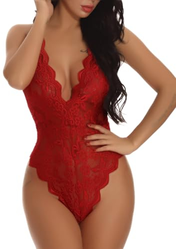 Buitifo - Body da donna, in pizzo, con scollo a V, senza schienale - rosso - XX-Large(rosso1,XXL