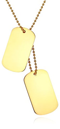JewelryWe Schmuck Herren Dog Tag Halskette, Edelstahl 2 Hochglanz Poliert Erkennungsmarken Dog Tags Anhänger mit 60cm Kette, Gold
