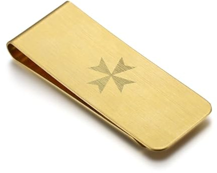 BOBIJOO JEWELRY - Pince à Billet Acier 316 Brossé Doré Croix Sceau Templier Jerusalem Franc Maçon Fleur Lys Au choix - Malta-Kreuz