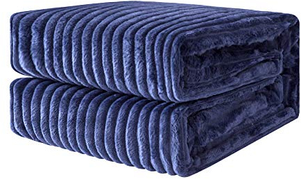 MIULEE Kuscheldecke Fleecedecke Flanell Decke Pompoms Einfarbig Wohndecken Couchdecke Flauschig Überwurf Mikrofaser Tagesdecke Sofadecke Blanket Für Bett Sofa Schlafzimmer Büro 150x200 cm Dunkelblau