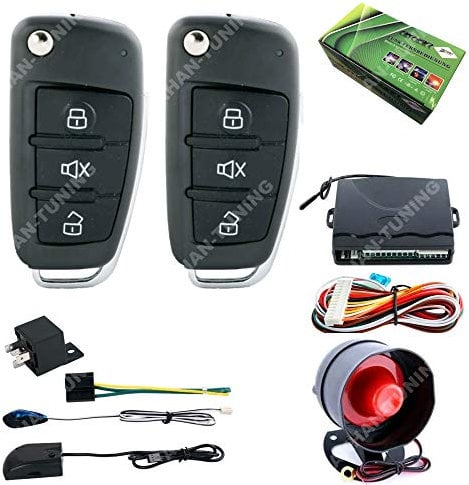 Akhan 100A68 - Funkfernbedienung mit Alarmanlage, Umbausatz für alle Fahrzeuge mit 12V Zentralverriegelung, inkl. 2 Handsender