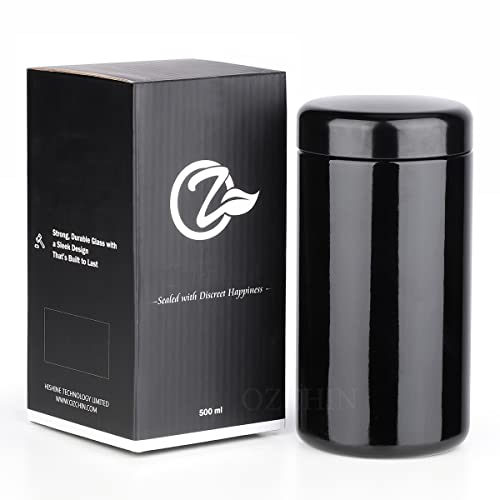 OZCHIN Glass Jar Airtight Lid Airtight Canister for Kitchen, UV Protection Storage Container for Coffee & Teas, Herb & Spices Screw-Top Lid Lock Odor (Black, 500 ml)
