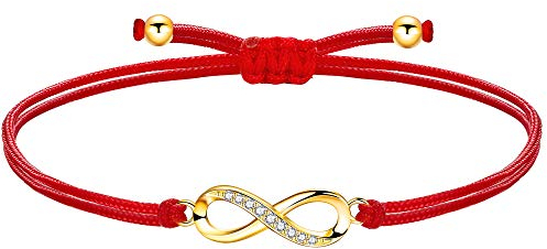 ZENI Unendlichkeitszeichen Armband Gold für Junge Mädchen, Handgefertigtes Stoffarmband Rot Verstellbar für Damen, Geburtstagsschmuck Geschenke für Kinder