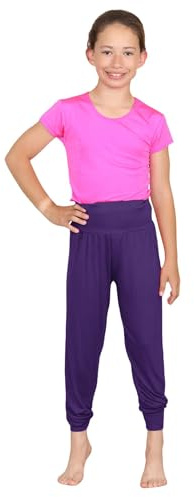 janisramone® Girls Trendy Harem Pants, Comfortable Baggy Fit Alibaba Leggings, Stylish Harems, Casual Summer Yoga Trousers, Dance Pants for Kids, Girls Active Wear Purple