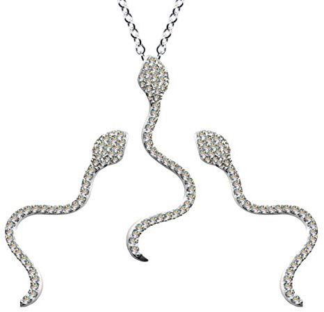 SCHMUCKSET Schlangen mit Zirkonia/echt Sterling Silber 925 / Ohrringe + Kette + Anhänger/Steinfarbe: Weiss/Schmuck kaufen im Online Shop / 55011