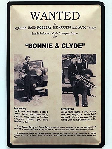 Metall Schild 20x30cm Wanted Bonnie And Clyde Steckbrief Blechschild