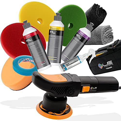 Polier Set | Liquid Elements T2000 V3 Exzenter Poliermaschine + Koch Chemie Polituren + Finish Spray + Polierpads + 2x Poliertücher + 3M Abdeckband | Für eine professionelle Autopolitur