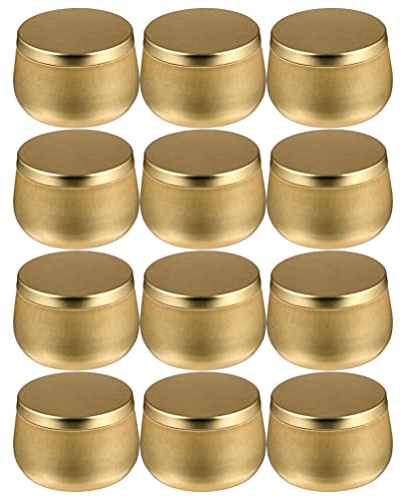 Artibetter 12 Unidades de Lata de 8Oz para Velas con Tapas Recipientes Redondos para Velas Tarros Metálicos para Manualidades Almacenamiento de Regalos Y Más (Dorados)