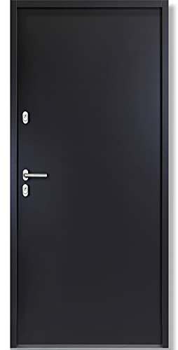 kuporta Haustür Nebeneingangstür Hugo 110x207cm DIN links – Kellertür aus Stahl mit Tresorbolzen, Wärmedämmfüllung, verstellbaren Bändern und Aushebelsicherung - Anthrazit | 1x Drücker, 1x Knopf