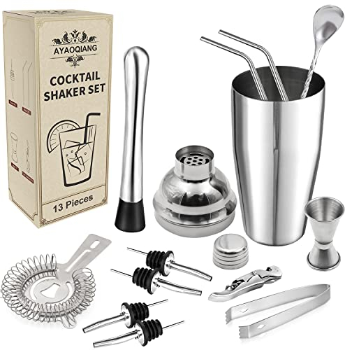Cocktail Shakers Set,13 Pieces Cocktail Making Kit,750ML Stainless Steel Shaker,Bar Tool Set Bartender Kit with Double Jigger,Valentine's Day,Birthday Gift for Men