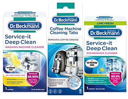 Dr. Beckmann Deep Clean Appliance Solution | Deep Clean Washing Machine Cleaner 1 x 250 g | Dishwasher Cleaner 1 x 75g | Coffee Machine Cleaning Tabs 1 x 6 Tabs