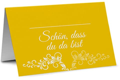 Partycards 50 Tischkarten/Platzkarten DIN A7 für Hochzeit, Geburtstag, Kommunion, Taufe (DIN A7, Ornament Gelb)