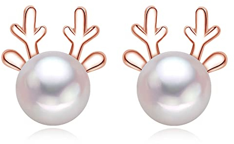 Zolkamery Silber Weihnachten Ohrringe Damen, 925 Sterling Silber Weihnachts Ohrstecker, 10mm Klein Schlafen Ohrstecker, Schneeflocke Elch Perle Zirkon Weihnachtsmann Ohrstecker Silber für Damen