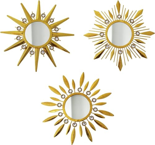 Champagne Gold Round Mirrors for Wall Pack of 3 - | Decorative Mirrors for Wall Decor& Vintage Room Decor | Circle Sunburst Mirrors Modern Gifts for Women & Moms | Decorative Mirrors