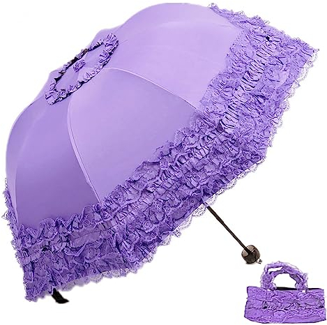 URAWESO Purple Lace Parasol UV Protection Sun Beach Umbrella for Gothic Lolita Cosplay Wedding Party (Flower Printed Lining)